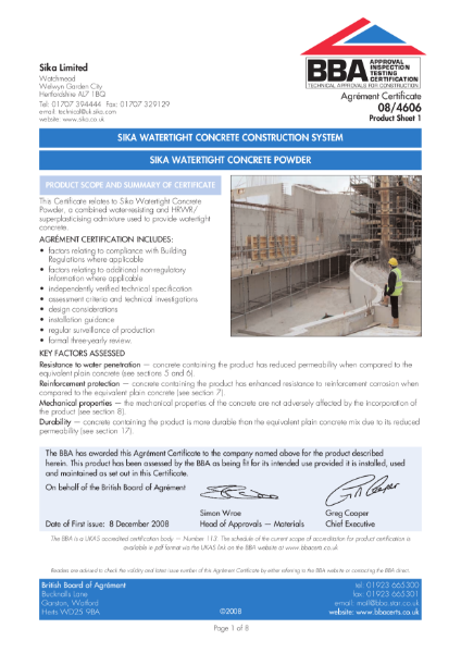 Sika watertight concrete construction system