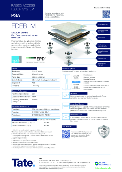 Tate FDEB_M Raised Access Flooring Datasheet