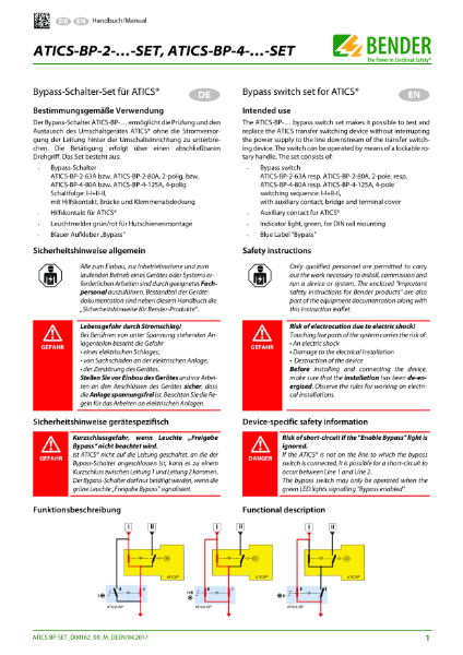 Bypass switch set for ATICS® Manual