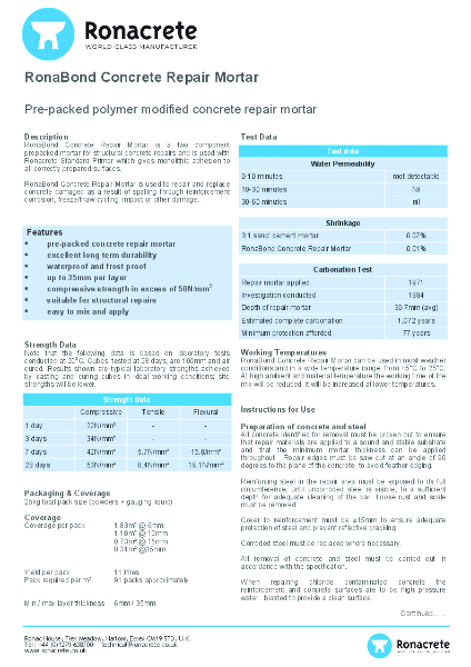 RonaBond Concrete Repair Mortar TDS