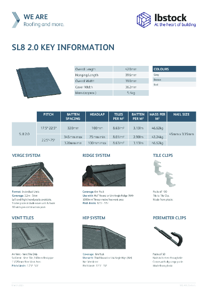 SL8 Roof tile data sheet