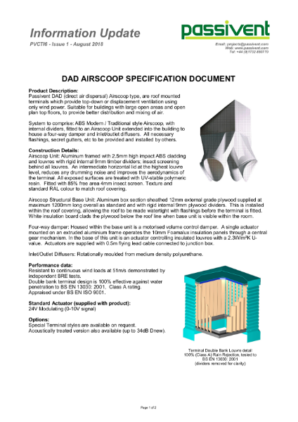 Passivent Specification Document - Airscoop Roof Ventilation Terminal - Direct Air Dispersal