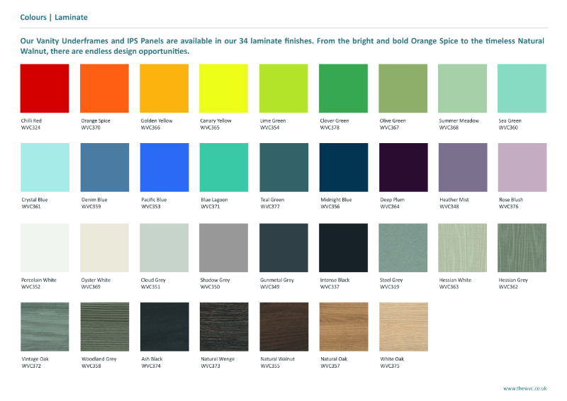 Vanity Underframe Laminate Colours