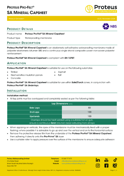 Product Data Sheet - Proteus Pro-Felt® SA Mineral Capsheet