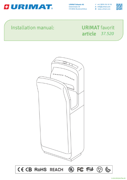 Installation Manual Hand Dryer Favorit