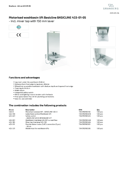 Technical Data Sheet Granberg Basicline 433-01-05