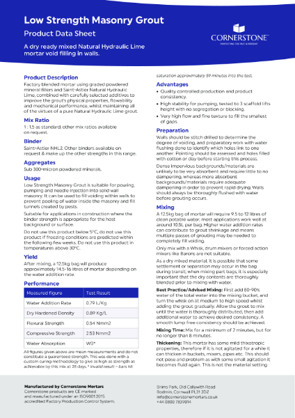 Low Strength Grout - Product Data Sheet