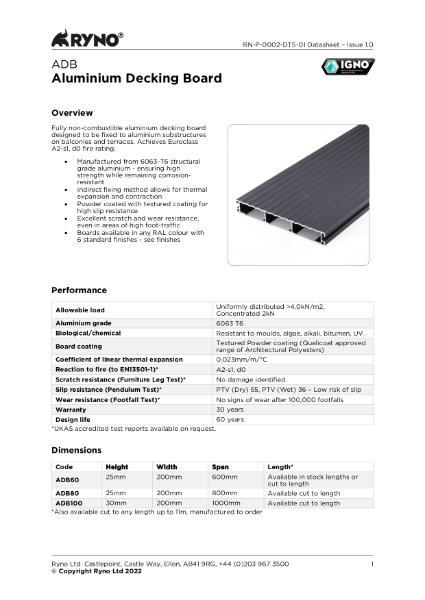 ADB Aluminium Decking Board - Datasheet