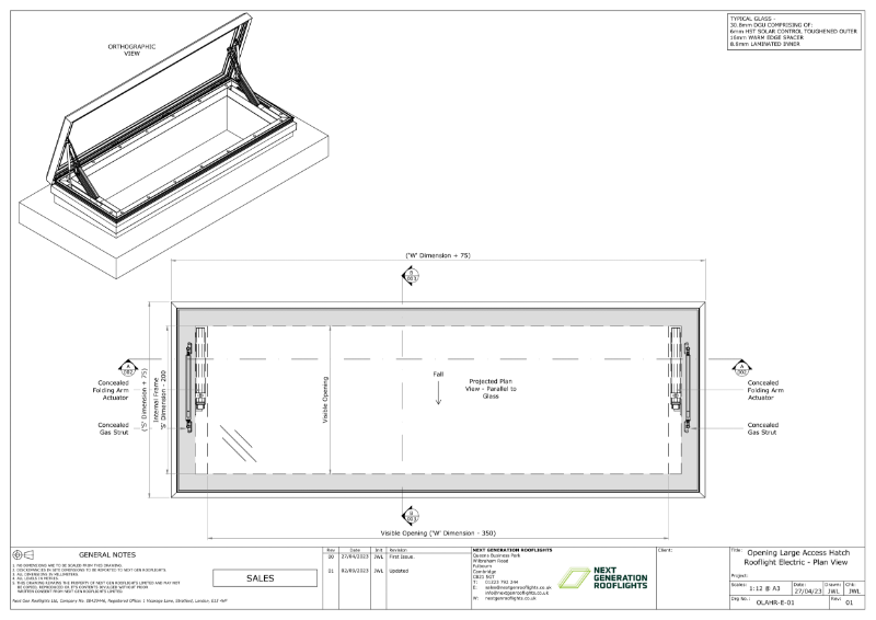 Opening Large Access Hatch Rooflight - Electric