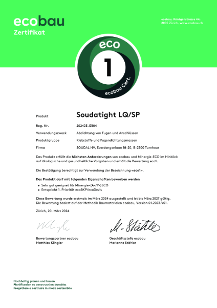 Ecobau Certification - Soudatight SP