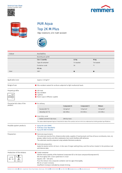 Technical Data Sheet - PUR Aqua Top 2K M Plus