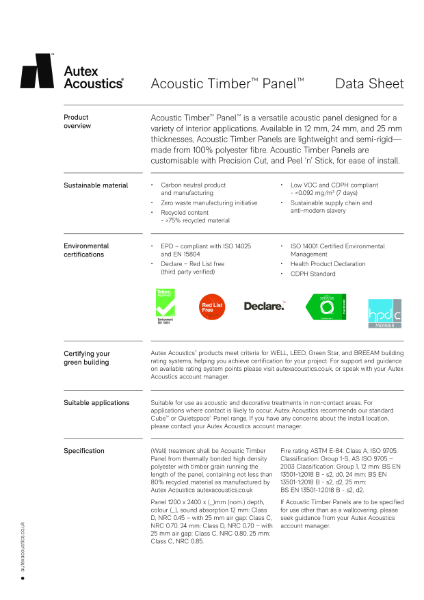 Acoustic Timber Panel Data Sheet