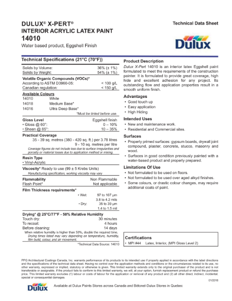Dulux® X-Pert® Interior Acrylic Latex Paint 14010