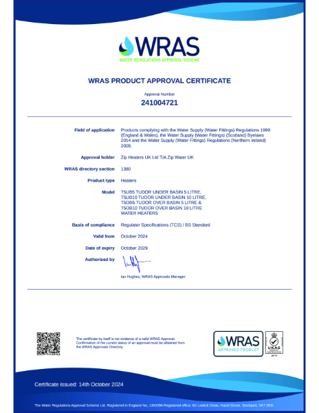 WRAS Certificate Tudor 5 