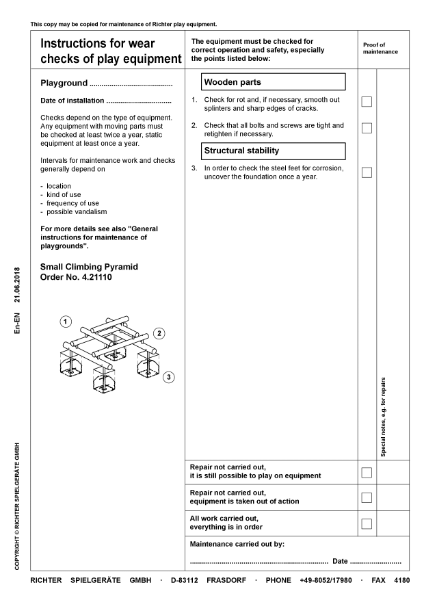 4.21110 - Small Climbing Pyramid - Maintenance Instructions