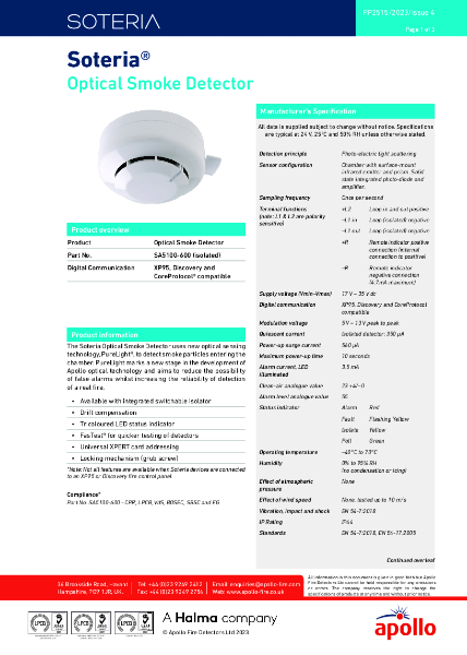 Soteria Optical Smoke Detector
