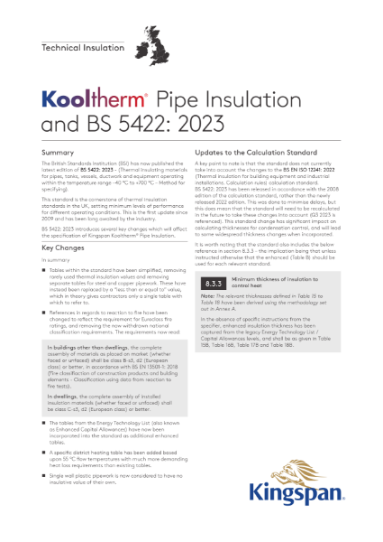 Kooltherm Pipe Insulation and BS5422: 2023 Technical Bulletin
