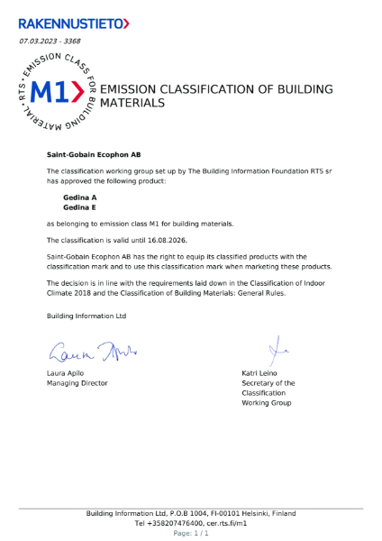 M1 Emissions Certificate - Gedina A or E