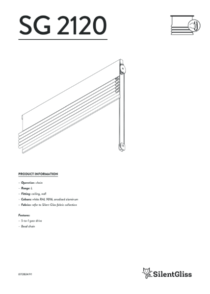 Silent Gliss SG 2120 Roman Blind, Chain Operated, Technical Catalogue