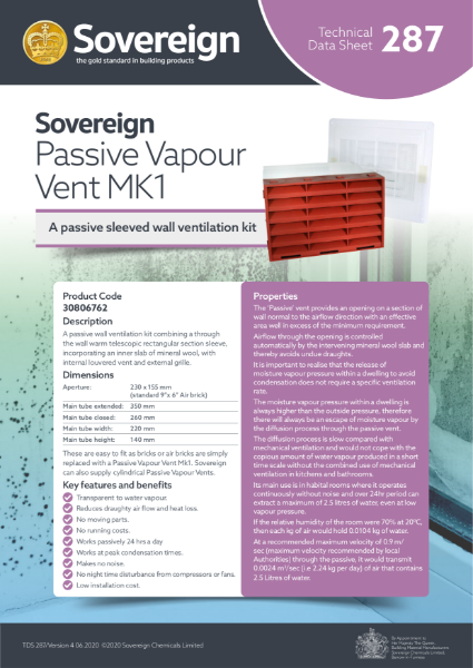 Passive Vapour Vent MK1 TDS