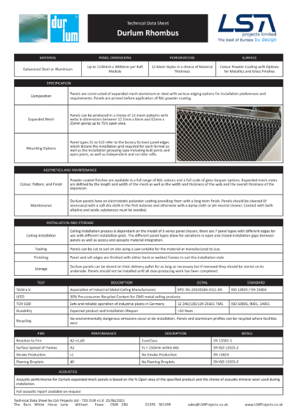 Durlum Rhombus Technical Data Sheet