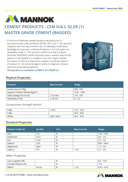 Mannok Master Grade Cement TDS