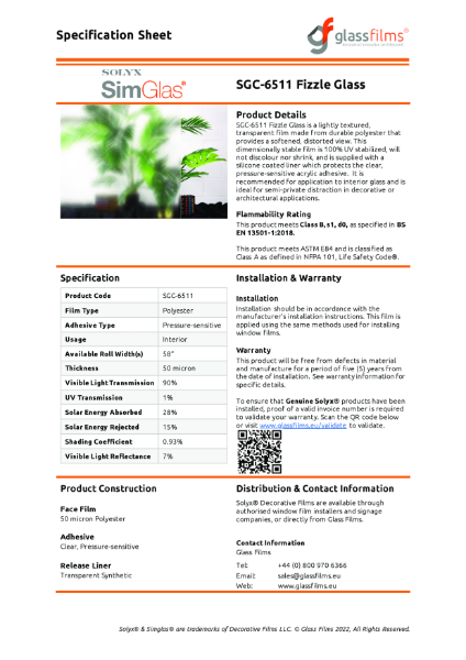 SGC-6511 Fizzle Glass Specification Sheet