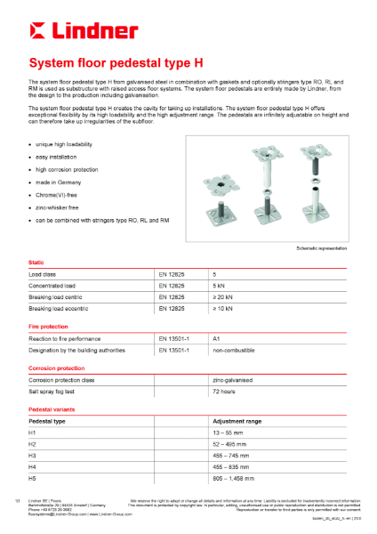 Lindner - System floor pedestal type H
