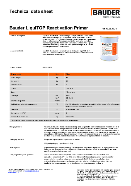 Bauder LiquiTOP Reactivation Primer - Technical Data Sheet