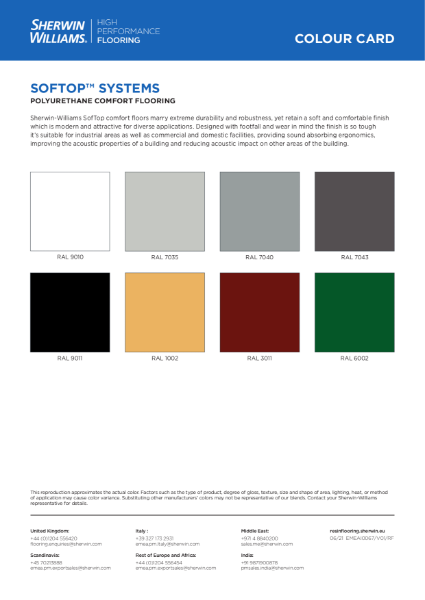 Colour Chart - SofTop comfort flooring