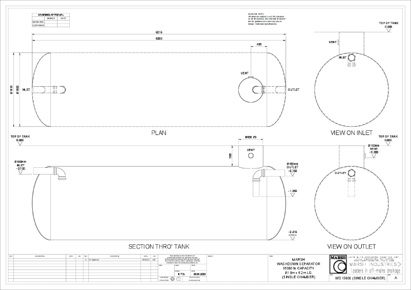 WASH DOWN - 15000L - SINGLE CHAMBER - BRIDGEWATER TANK (1.8m dia x 6.2m lg)