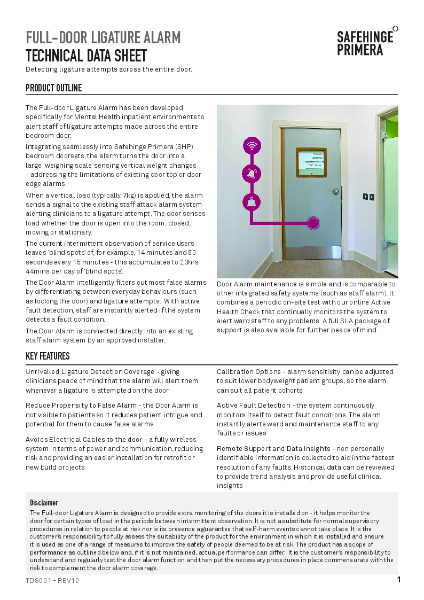 TDS001 - Door Alarm (rev10 V2) Technical Data Sheet