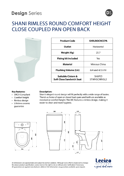 Shani Rimless Round Comfort Height Close Coupled Pan Open Back