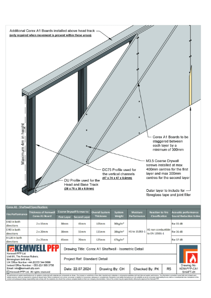 KEM-PFP-CA1-SHAFT-01 - Corex A1 - Shaftwall Details - Isometric Detail (R5)