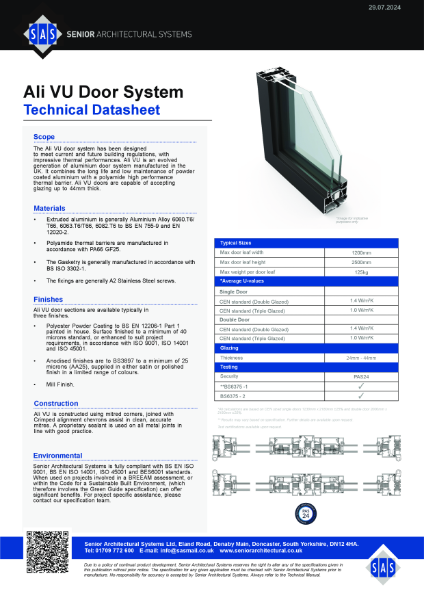 Ali VU Door System - Technical Datasheet