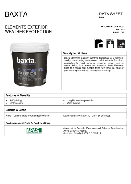 BAX 8 Elements technical data sheet