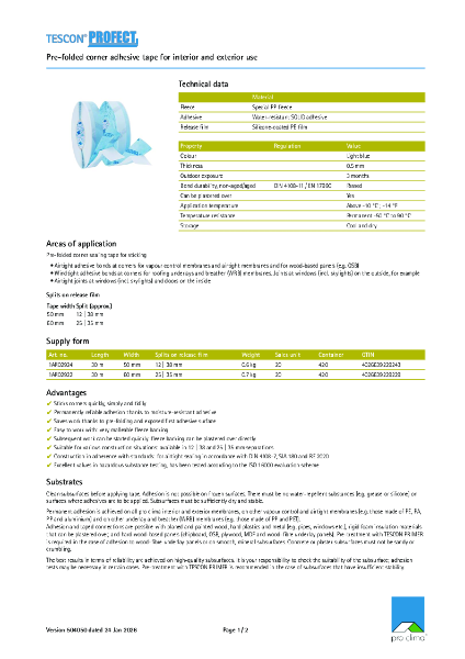 Pro Clima Tescon Profect Technical Datasheet