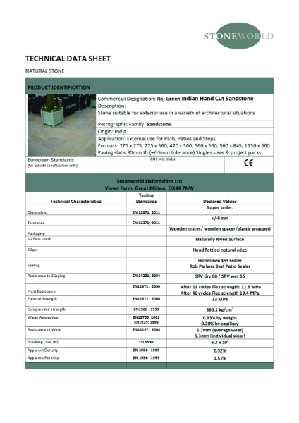 Raj Green Sandstone - Technical Data Sheet