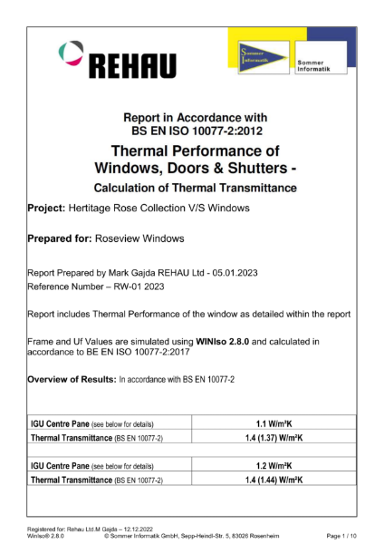 Heritage Rose 1.4 U-Value Energy Report