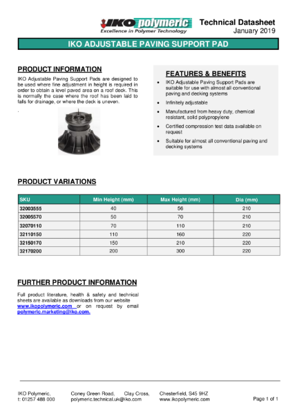 IKO Adjustable Paving Support Pad Datasheet 2019