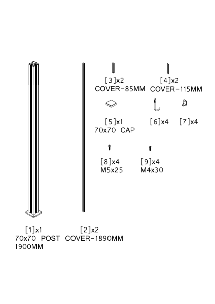 Post (70mm - Fence and Screen Diagram)