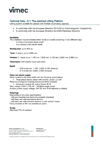 S11 Plus - Technical Data