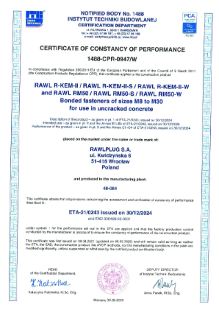Certificate of constancy of performance