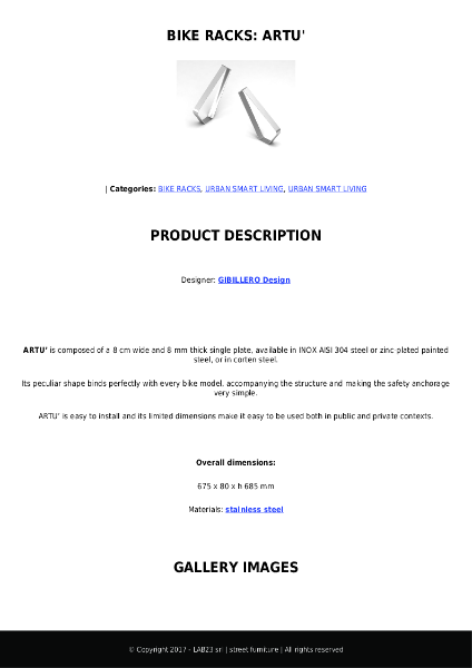 All Urban - Bike Racks - Artu - Data Sheet