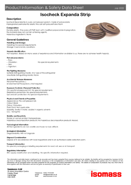 Isocheck Expandastrip - Safety Data Sheet