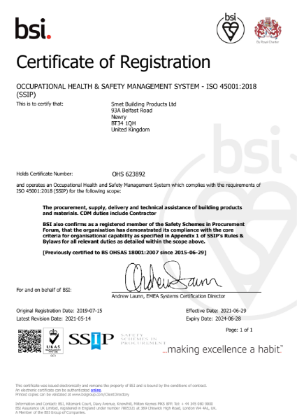 BSI Certificate of Registration ISO 45001:2018