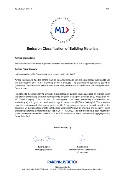 Form Acoustic LVT M1 Certificate