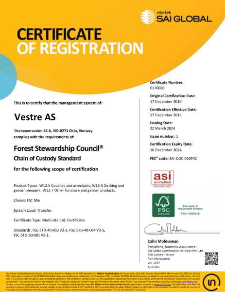 FSC Chain of Custody Certificate