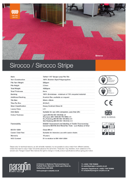 Paragon Carpet Tiles - Sirocco Stripe - Specification Information