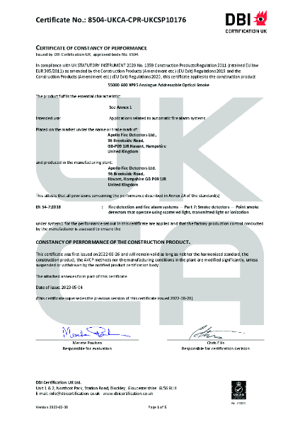 Certificate of constancy of performance